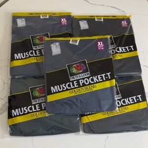 Fruit of the Loom Men's Muscle Pocket TShirt - 2 Blue 2 Black 1 Green 5 pack lot